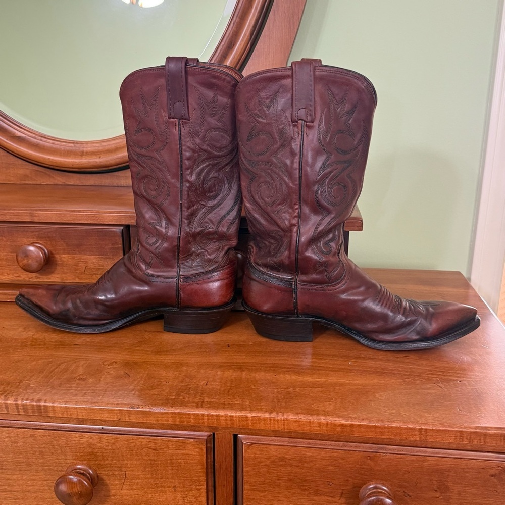 Dan Post brown Leather cowboy Boots Embroidery men’s 8 western pointed toe - Picture 4 of 16